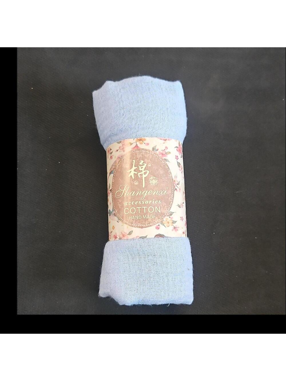 Shangenxi Handmade Blue Cotton Scarf for Women Solid Pattern Accessories